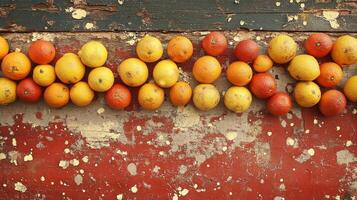 A wall with oranges and lemons on it photo