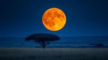 A full moon rises over the savannah photo