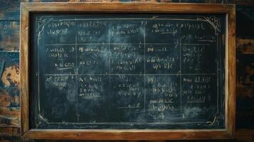 A blackboard with writing on it in a wooden frame photo