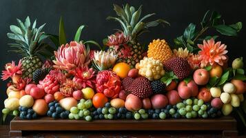 A display of fruit arranged on a table photo