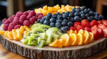 A fruit platter with sliced fruit on it photo