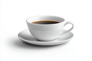 A cup of coffee on a saucer on a white background photo