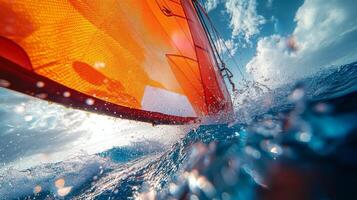 A sailboat is sailing through the ocean photo