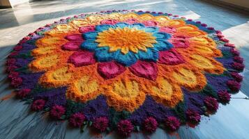 A colorful flower is on the floor in a room photo