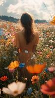 A woman in a field of flowers photo
