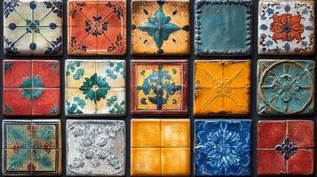 Colorful tiles on a black background photo