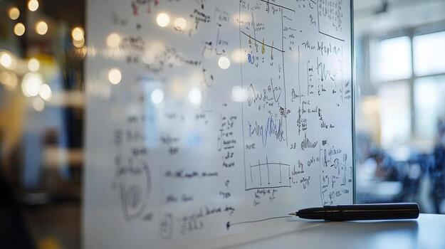 A whiteboard with a pen on it photo