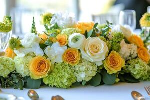Yellow and white wedding flowers photo