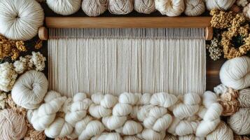 A close up of yarn and flowers photo