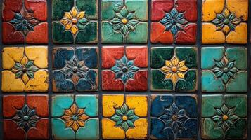 Colorful tile wall with different designs photo