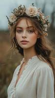 Beautiful girl with flower crown photo