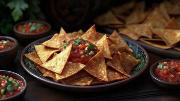 Nachos with salsa and chives photo