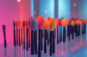 A row of makeup brushes on a shelf photo