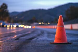 A traffic cone on the road photo