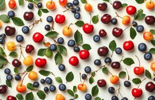Colorful fruits and berries on white background photo