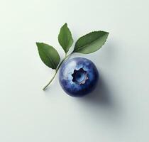 Blueberry with green leaf on white background photo