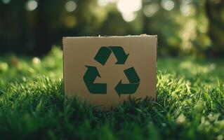Recycling box on grass photo