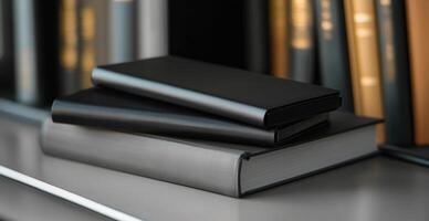 Three books stacked on top of each other photo