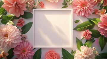 A blank white frame surrounded by flowers photo