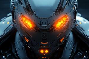 A close up of a robot with glowing eyes photo