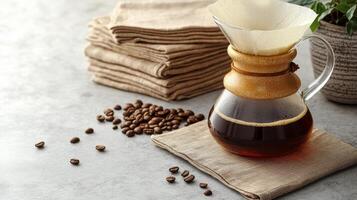 Coffee brewing with a coffee press photo