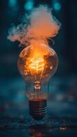 An electric light bulb with smoke coming out of it photo