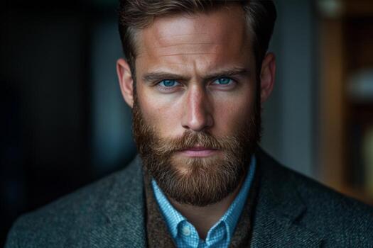 A man with a beard and blue eyes photo
