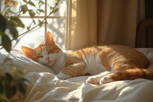 A cat laying on a bed photo