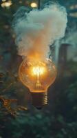 A light bulb with smoke coming out of it photo