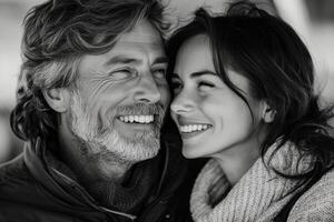 A black and white photo of a man and woman