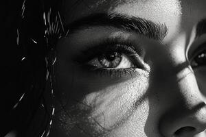 Black and white photo of a woman's eyes