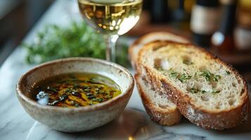 Olive oil and bread with olive oil and bread photo