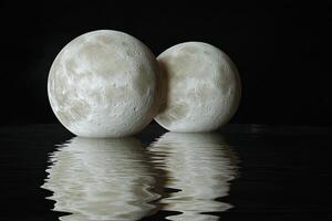 Two large white eggs are reflected in water photo