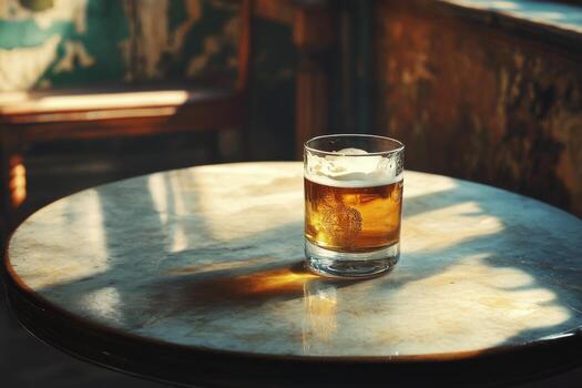 A glass of beer sitting on a table photo