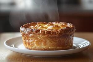 A pastry on a plate with steam coming out of it photo