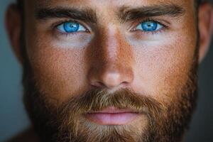 A man with blue eyes and a beard photo