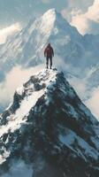 A man standing on top of a mountain with snow photo