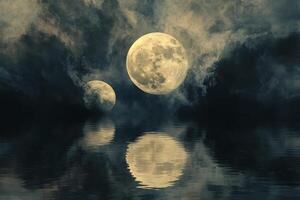 Moon and moon reflection in water photo