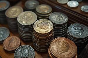 A close up of a pile of coins photo