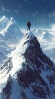 A man standing on top of a mountain with snow photo