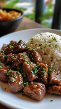 Chinese beef with rice photo