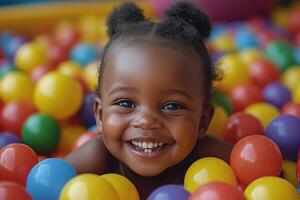 A smiling little girl in a ball pit photo