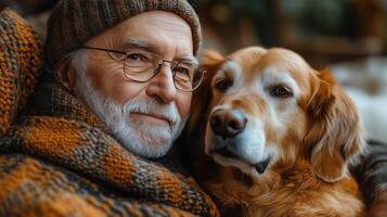 An older man with glasses and a dog photo