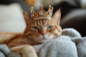 A cat wearing a crown on its head photo