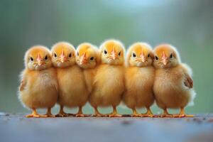 A group of baby chickens standing together photo