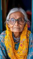 An old woman with glasses and a scarf photo