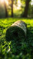 A roll of grass laying on the grass photo