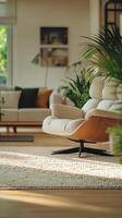 A living room with a chair and a plant photo
