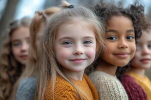 A group of children are standing together photo