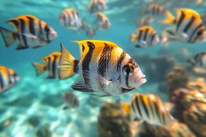 A group of fish swimming in the ocean photo